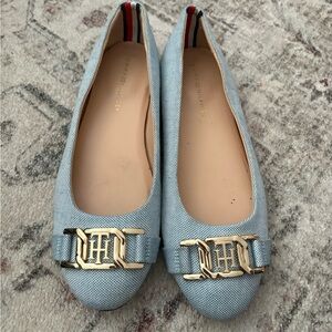 Tommy Hilfiger Women's Sky Blue Flats with Gold Accent